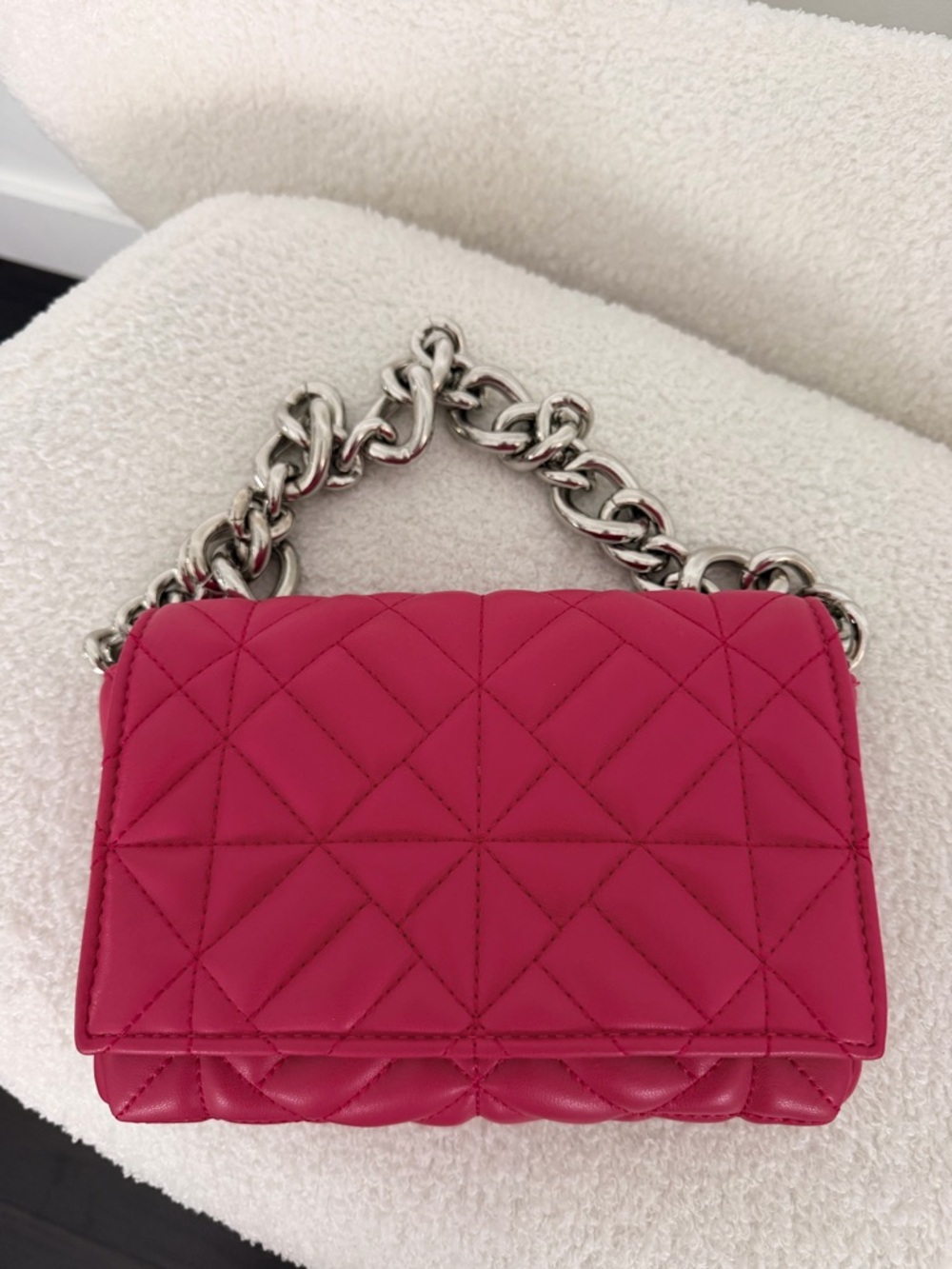 Zara Quilted Hot Pink Chain-Handle Crossbody